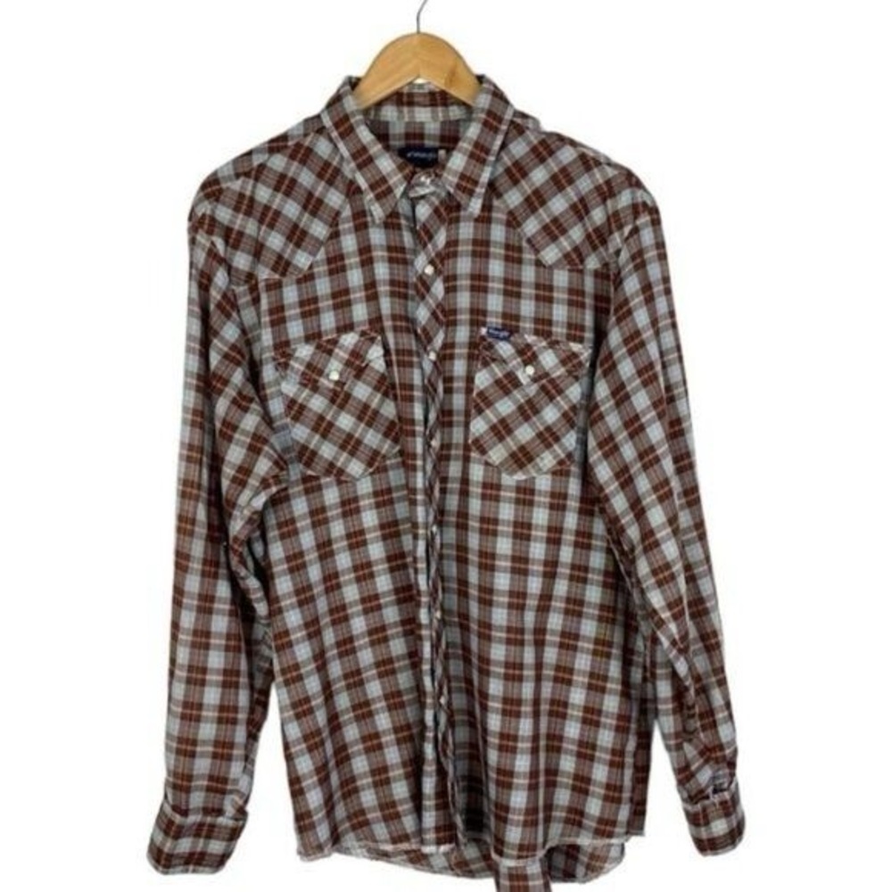 Wrangler mens Vintage 80s Red Plaid Button Up Pearl Snap Western Shirt US XL